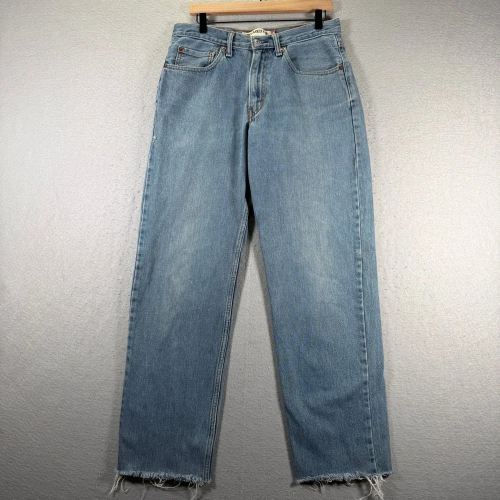 Vintage Levi's 550 Mens Blue Denim Relaxed Fit Jeans Distressed Fray Hem 32x30.5
